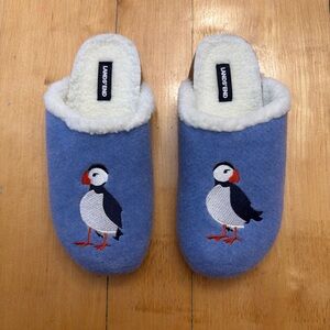Lands' End Blue Slippers with Puffin Design